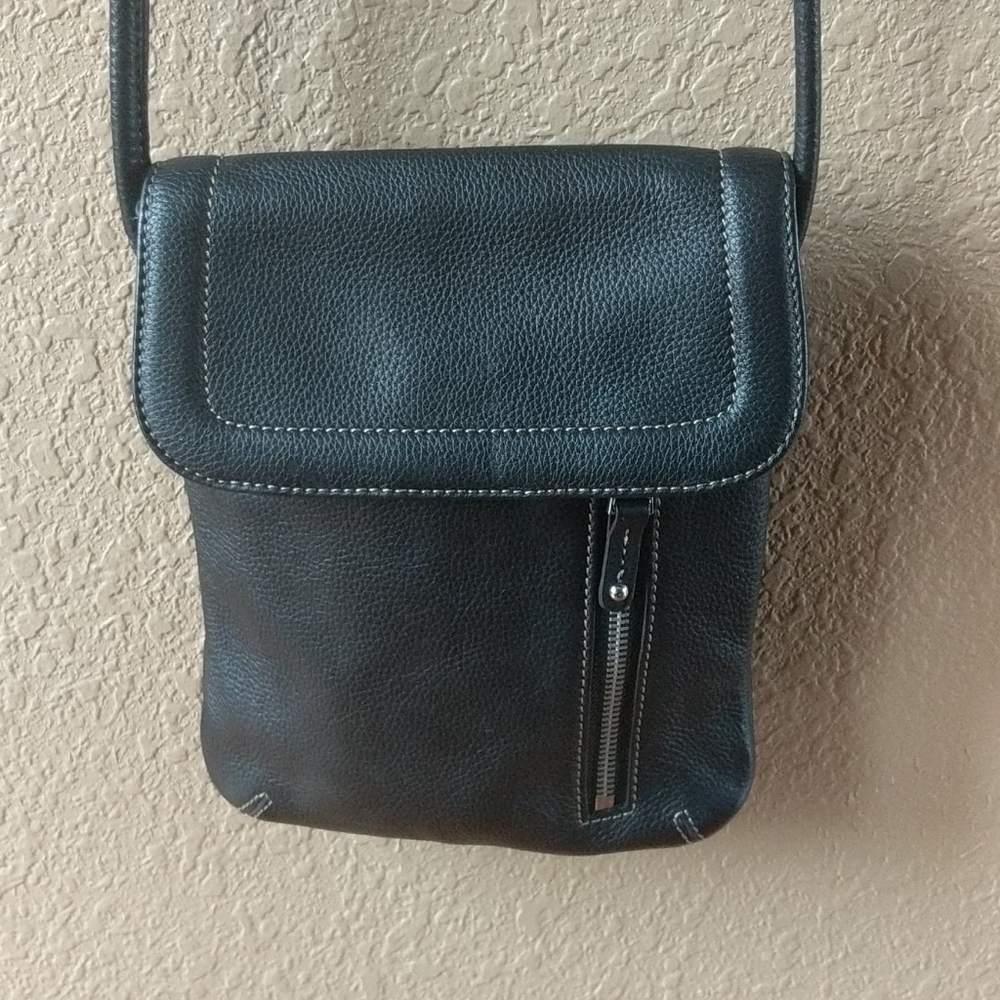 Tignanello Black Leather Crossbody Purse